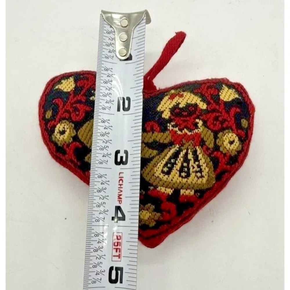 Heart Shaped Tapestry Ornament Austrian Fold Art Needlepoint Gold Stuffed‎